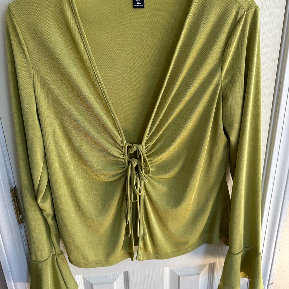 SHEIN Olive Green Tie-Front Blouse